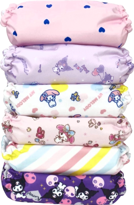 Mama Koala Sanrio AWJ2.0 口袋式布尿布 庫洛米&美樂蒂款 無尿墊 粉色 + 紫色 + 白色印花圖案 3.5~18kg, 0~36個月, 6片