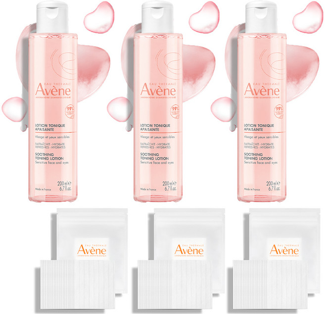 아벤느 수딩 토닝 로션 + 화장솜 20매, 200ml, 3개