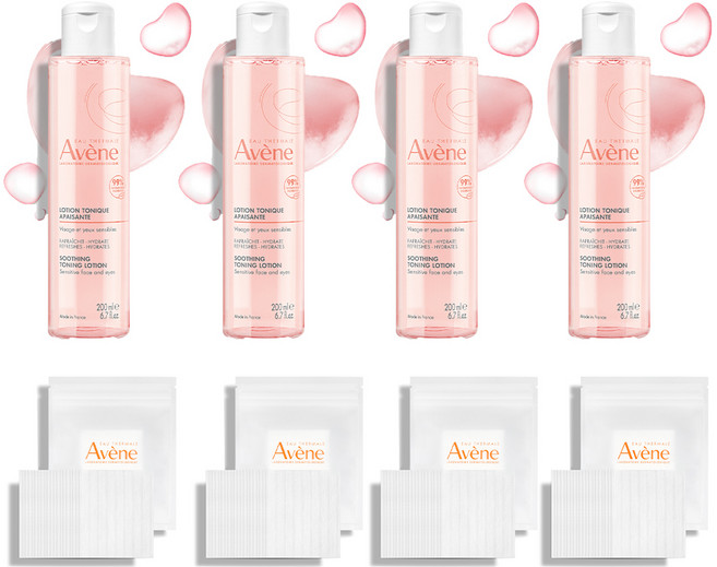 아벤느 수딩 토닝 로션 + 화장솜 20매, 200ml, 4개