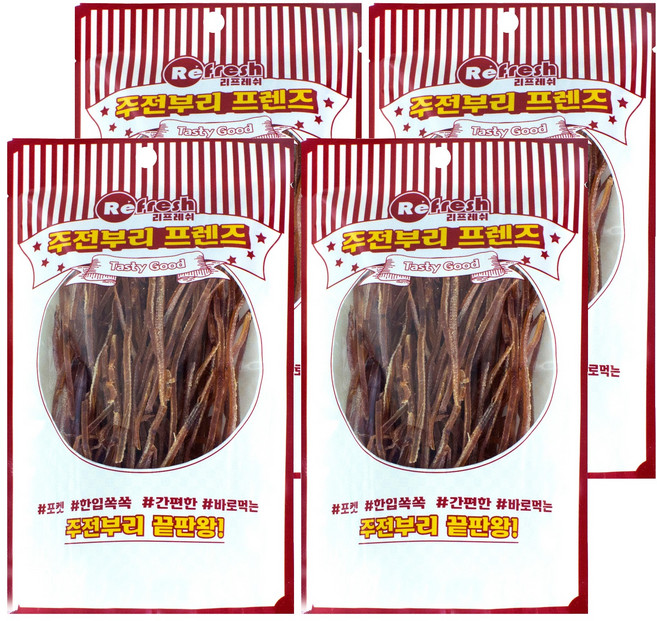 리프레쉬 주전부리프렌즈 쫄쫄찡어 조미오징어채, 20g, 4개