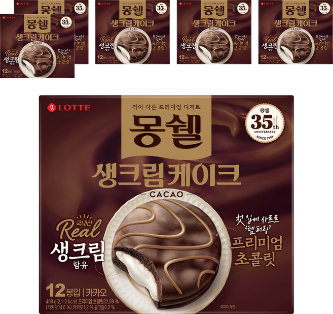 몽쉘 카카오 생크림 케이크 12p, 408g, 6개