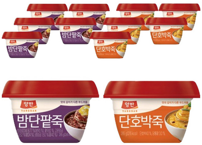 양반 밤단팥죽 6p + 단호박죽 6p, 1세트, 285g