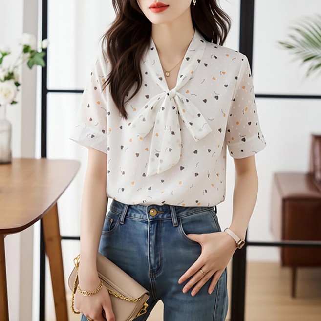 LUNA GIRL 女款 Lirahesi 愛心蝴蝶結領帶襯衫 L26SMBL031906