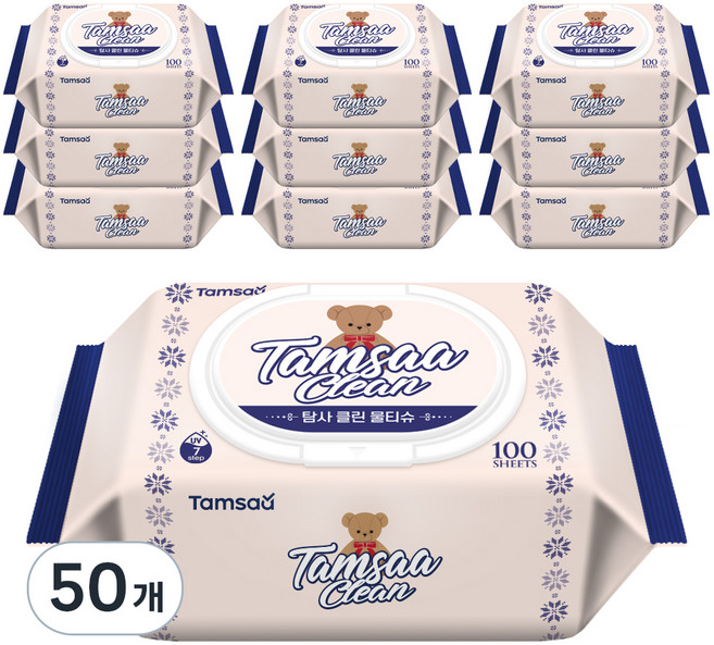 탐사 클린 도톰한 물티슈 캡형, 100매, 50개