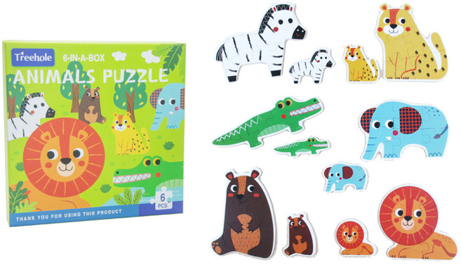 Treehole 六合一拼圖 森林動物系列, 1組, 6PCS