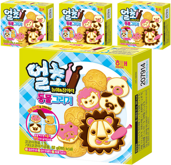 해태제과 얼초 놀이 앤 창의력 동물 그리기 세트, 단품, 4개