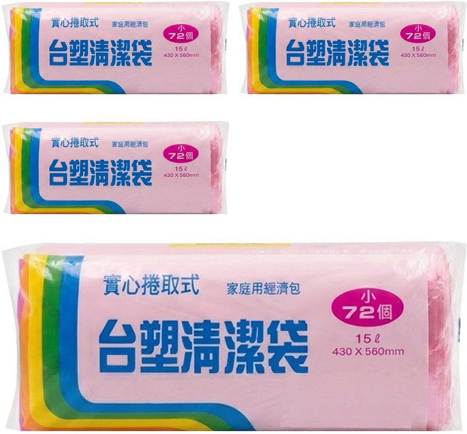 台塑 實心捲取式清潔袋, 4捲, 15L