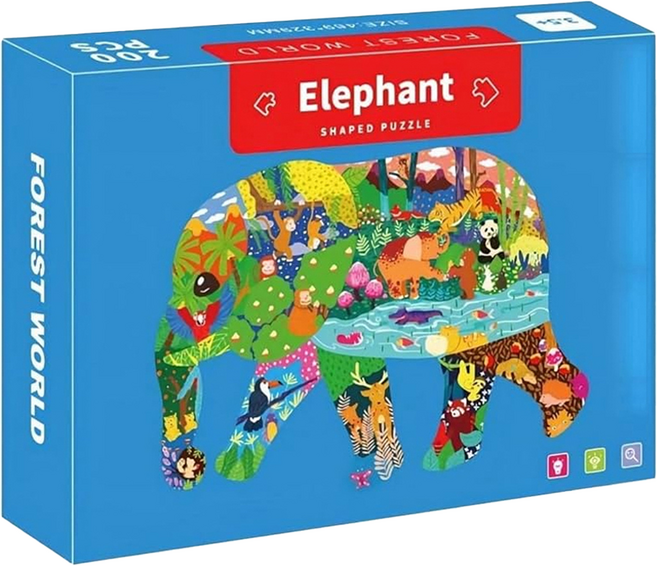 兒童拼圖 200片 益智玩具 適齡3.5歲以上, 大象 多色, 1盒