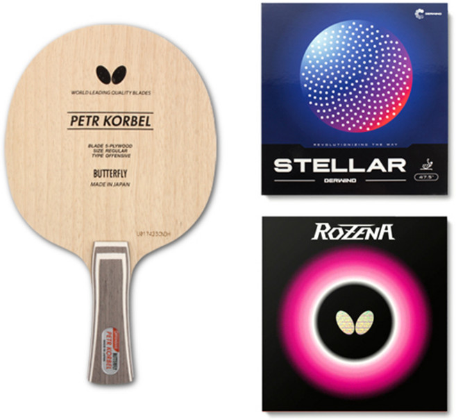버터플라이 코르벨 FL 목판 + 스텔라러버 + 로제나 러버 탁구라켓 세트, 1개