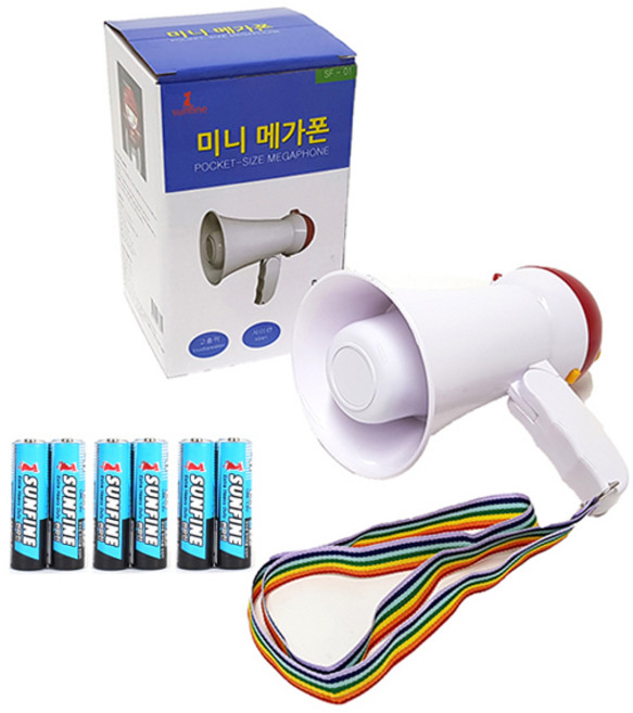 썬파인 미니 메가폰 + 건전지, SF-01, 혼합색상, 1개