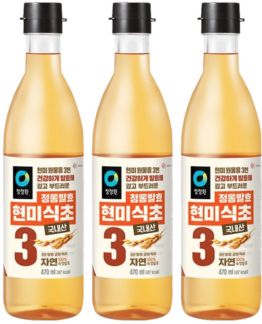 청정원 정통발효 현미 식초, 470ml, 3개