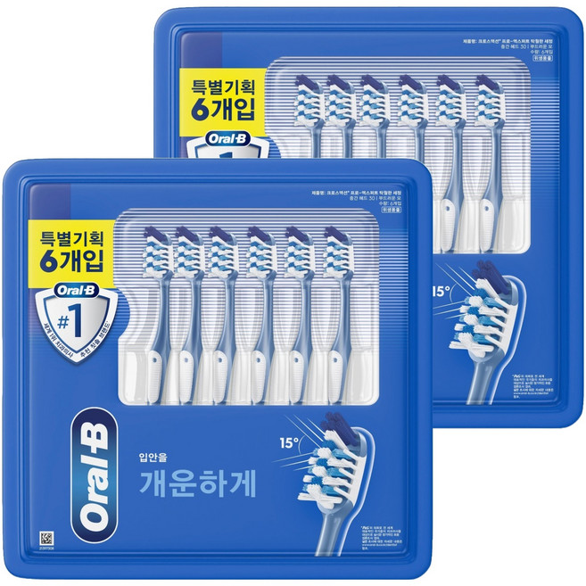 오랄비 크로스액션 탁월한 세정력 칫솔, 6개입, 2개