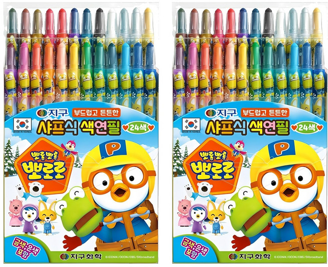 지구화학 뽀롱뽀롱뽀로로 샤프식 색연필, 24색, 2개