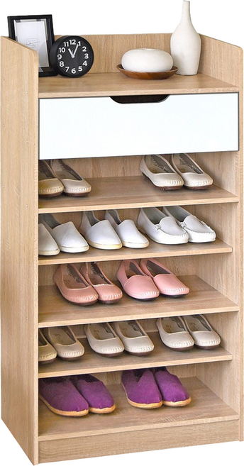 HOPMA 合馬家具 艾爾一掀門鞋櫃 台灣製造 玄關櫃 開放收納櫃 置物邊櫃 鞋架 C-1102DPMH, 淺橡漂流木配白, 7層