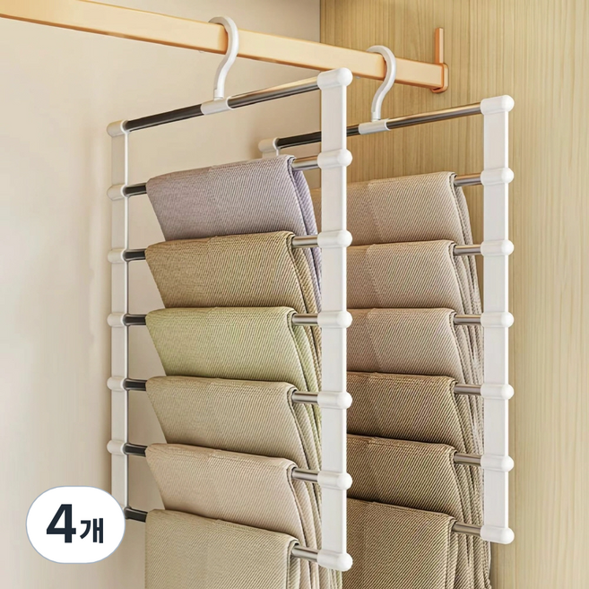 솔브리빙 자국 없는 논슬립 6단 접이식 바지걸이, 화이트, 4개