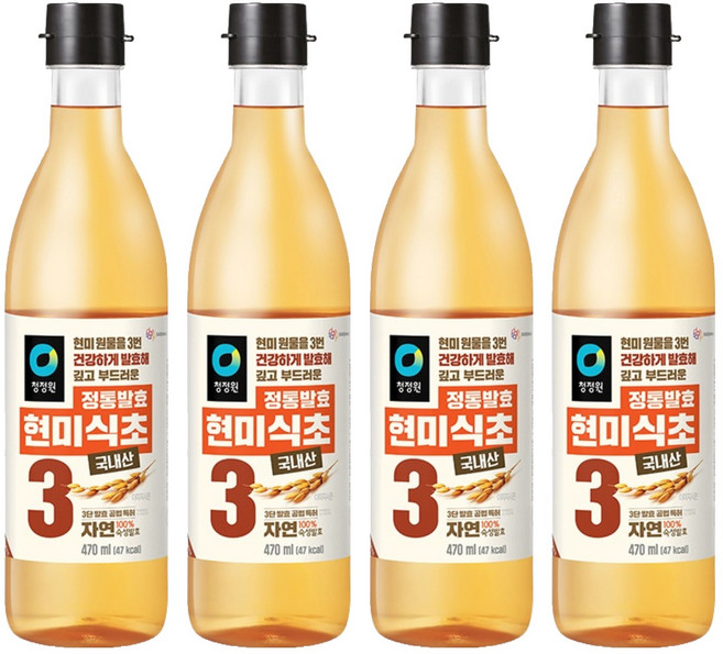 청정원 정통발효 현미 식초, 470ml, 4개