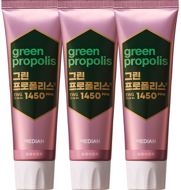 메디안 프로폴리스향 홀패밀리 치약 프레쉬피치, 100g, 3개