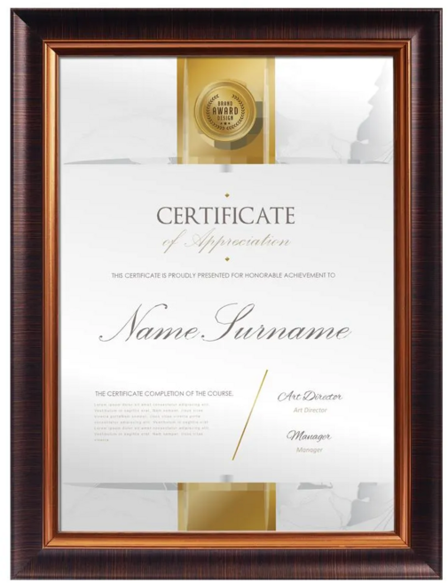 TRENY 古典A4獎狀證書相框, 咖啡色, 1個