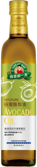 得意的一天 極選酪梨油 100%歐洲原裝進口 含73.9%不飽和脂肪 專利伸縮油嘴設計 油質穩定發煙點250度以上, 500ml, 1瓶