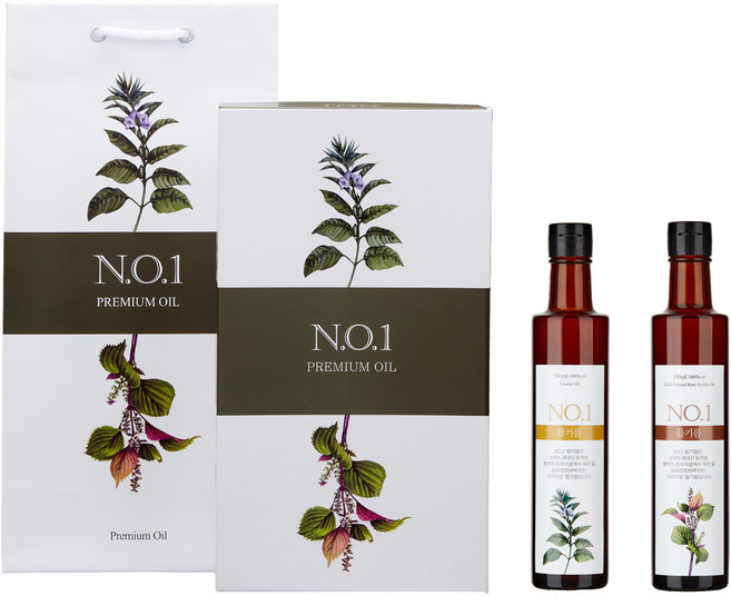 앤오일 NO.1 참기름 300ml + 들기름 300ml + 쇼핑백 세트, 1세트