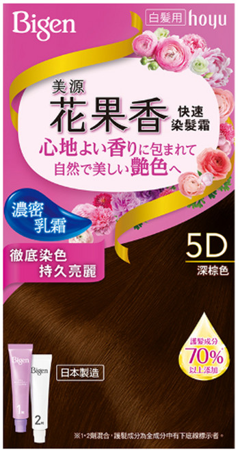 Bigen 美源 花果香快速染髮霜 5D深棕色 濃密乳霜配方 長效持色, 1盒