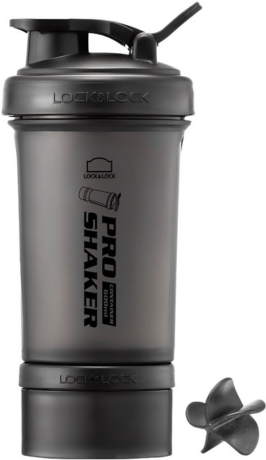 프로쉐이커 락앤락 쉐이크 보틀 + 컨테이너 140ml, 매트블랙, 600ml, 1개