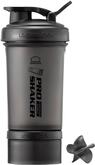 프로쉐이커 락앤락 쉐이크 보틀 + 컨테이너 140ml, 매트블랙, 600ml, 1개 - 쿠팡