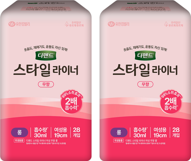 디펜드 여성용 스타일 라이너 무향, 롱, 28개입, 2개