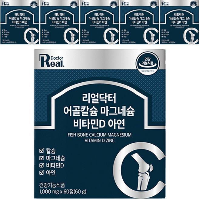 리얼닥터 어골칼슘 마그네슘 비타민D 아연 영양제 60g, 60정, 6개