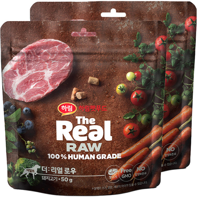 하림펫푸드 어덜트 강아지 더리얼 로우 건조사료, 돼지, 50g, 2개