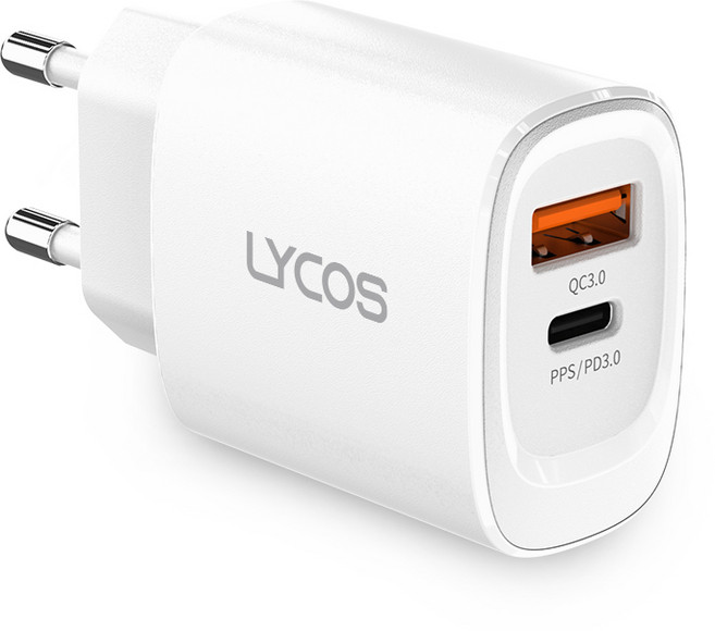 라이코스 25W PD PPS 2포트 초고속 충전기 어댑터, 화이트, 1개