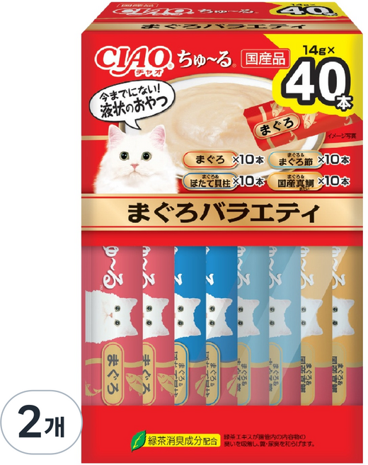 챠오츄르 고양이 버라이어티 짜먹는 간식 40p, 참치, 560g, 2개
