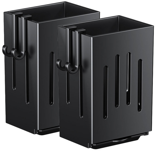 요고모지 심플 벽부착 물빠짐 수저통, 블랙, 2개