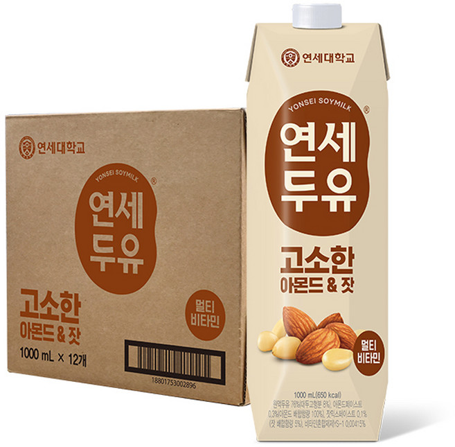 연세두유 고소한 아몬드 앤 잣 두유, 1L, 12개