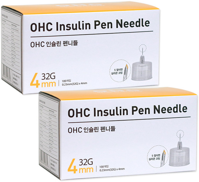 오상헬스케어 OHC 인슐린 펜니들 32G 4mm, 2개, 100개입