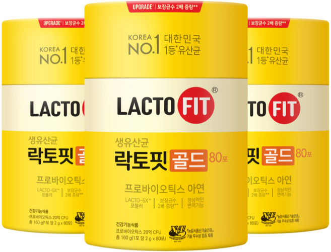 락토핏 정품 골드 80포, 160g, 3개