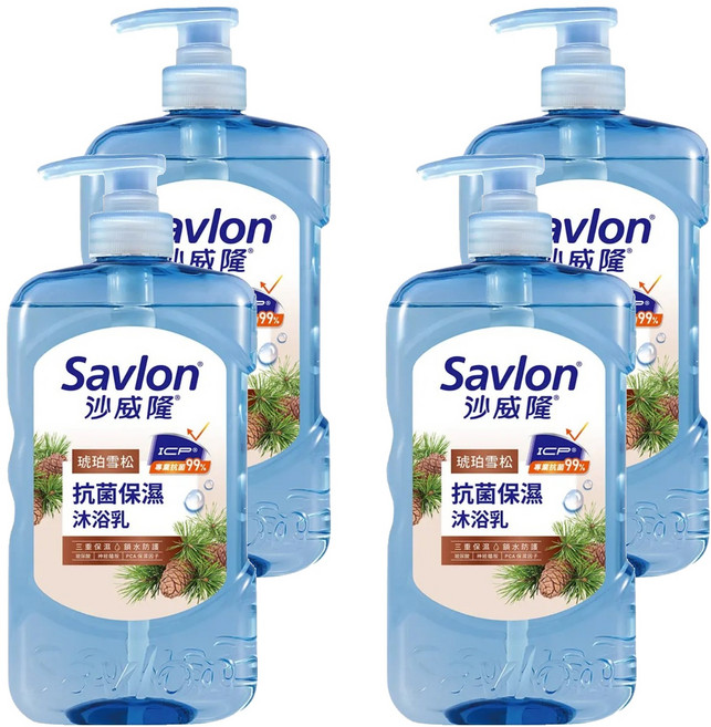Savlon 沙威隆 台灣公司貨 抗菌保濕沐浴乳 琥珀雪松, 850g, 4瓶
