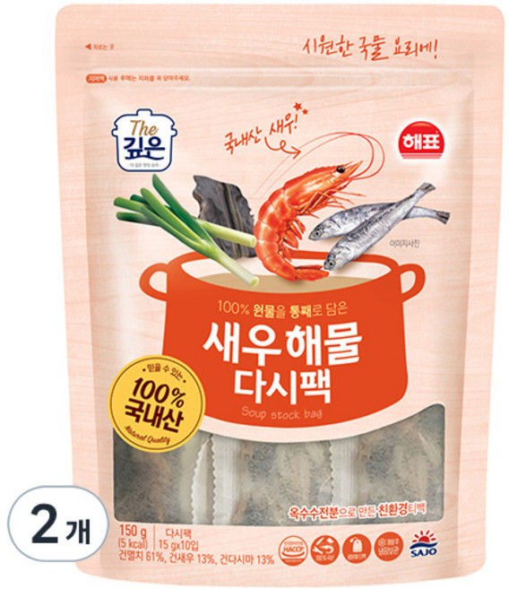 해표 새우 해물 다시팩, 150g, 2개