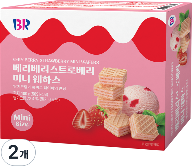 배스킨라빈스 베리베리 스트로베리 미니 웨하스, 2개, 100g