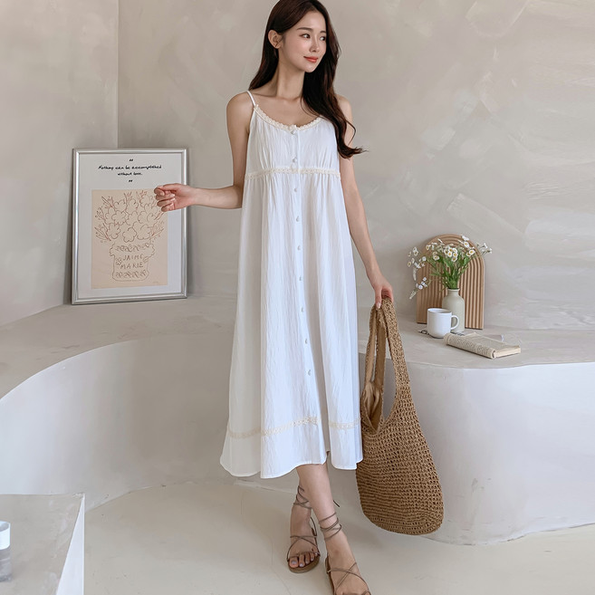 afinar 寬鬆版馬甲層次感洋裝, 白色