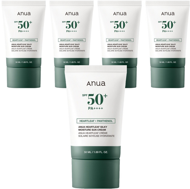 아누아 어성초 실키 모이스처 선크림 SPF50+ PA++++, 5개, 50ml