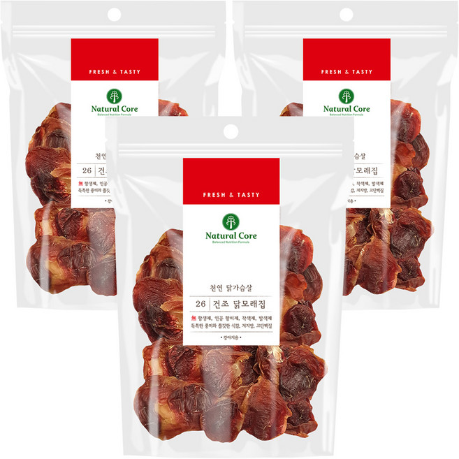 네츄럴코어 강아지 건조 간식, 닭모래집, 3개, 120g