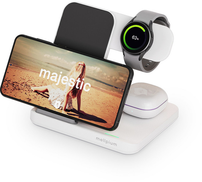멜피움 아이폰 갤럭시 고속 멀티 무선충전기3IN1MPM-T5237애플워치용, 화이트, 1개
