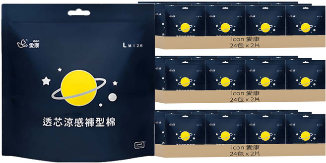 icon 愛康 透芯涼感褲型衛生棉, L(臀圍85~105cm), 2片, 72包