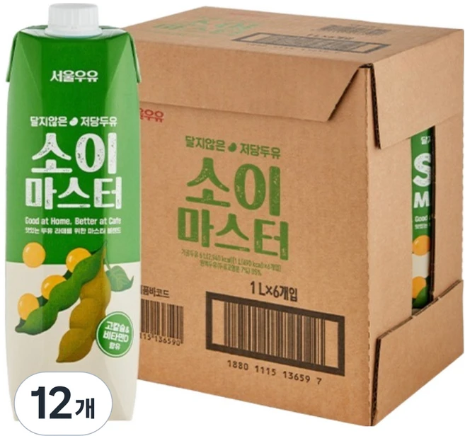 서울우유 소이마스터 두유, 12개, 1L - 쿠팡