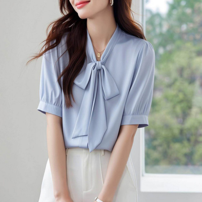 LUNA GIRL 女款 Moelmina 緞面蝴蝶結襯衫 L26SMBL022019