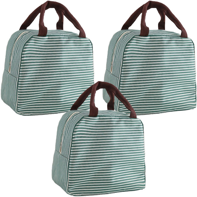 卡通圖案手提便當袋, 綠色, 3個