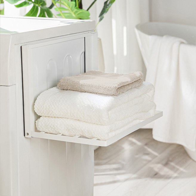 코멧 무타공 세탁기 건조기 자석 부착 접이식 선반, 화이트, 1개