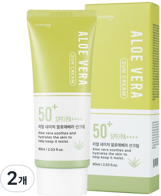 cosmate Real Nature 蘆薈防曬霜 SPF50+ PA++++, 2個, 60ml