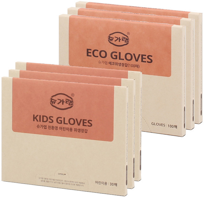 슈가랩 위생장갑 일반용 100p x 3개 + 어린이용 30p x 3개, 390개, 1세트